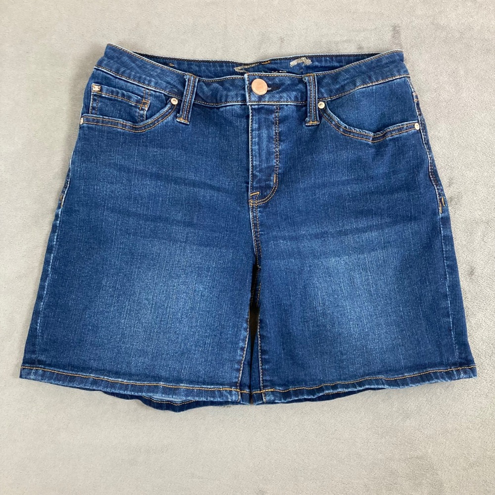 Seven7 Womens Medium Wash Denim Stretch Jean Shorts Size 8 Blue Pocket Logo